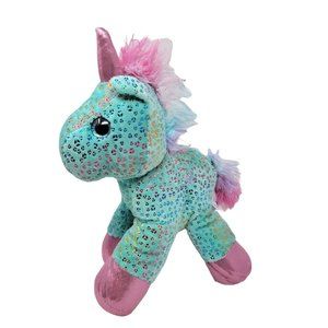 Unicorn Plush Stuffed Animal Toy 11" Blue Pink Sequins Hugfun Hug Fun